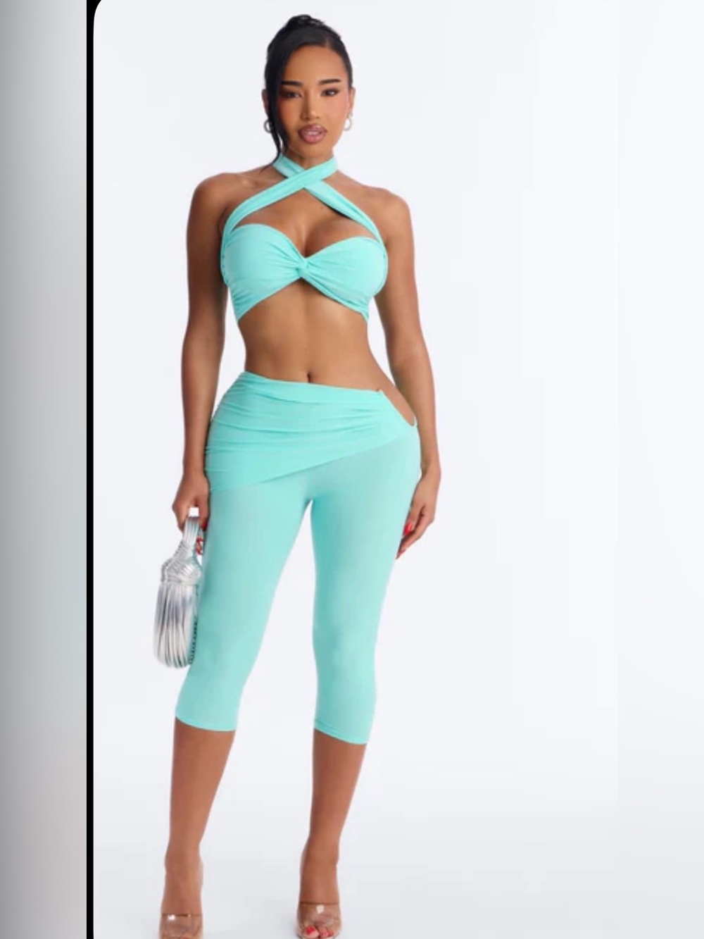 Fashion Nova Mint Cross-Front Crop Capris